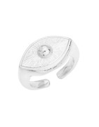 Bague œil en étain plaqué argent 10 microns blanc brillant