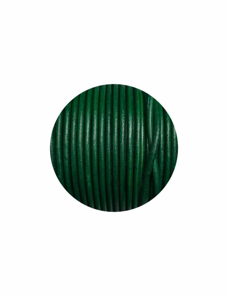 Cordon de cuir rond vert bouteille-3mm-Espagne-Premium