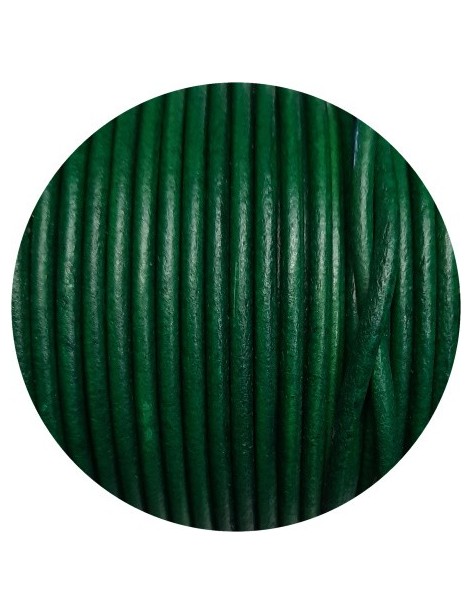 Cordon de cuir rond vert bouteille-3mm-Espagne-Premium