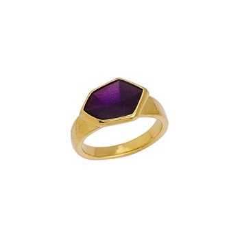 Bague fermée avec émail violet en métal couleur or