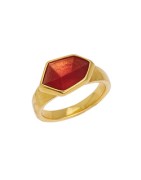 Bague fermée avec émail rouge en métal couleur or