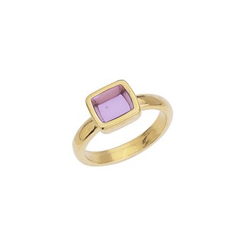 Bague anneau fermé avec carré émaillé violet en métal couleur or