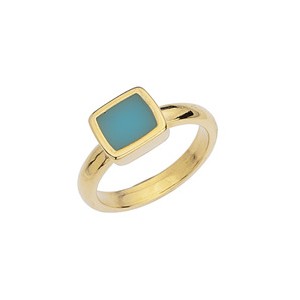 Bague anneau fermé avec carré émaillé turquoise en métal couleur