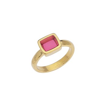 Bague anneau fermé avec carré émaillé fuchsia en métal couleur or