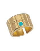 Bague anneau large avec 1 carré en émail aqua