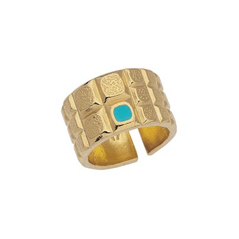 Bague anneau large avec 1 carré en émail aqua