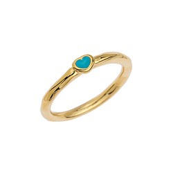 Bague fermée couleur or de 17mm avec cœur en émail turquoise