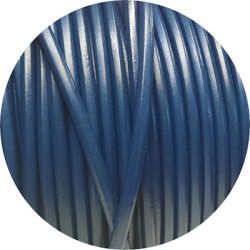 Lacet de cuir rond bleu indien de 4mm-Espagne-Premium