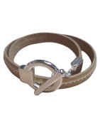 Bracelet double tour en kit avec du cuir taupe clair de 10mm à billes