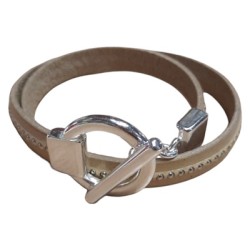 Bracelet double tour en kit avec du cuir taupe clair de 10mm à billes