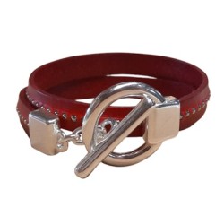 Bracelet double tour en kit avec du cuir rouge de 10mm à billes