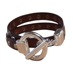 Bracelet double tour en kit avec du cuir cognac de 10mm à clous