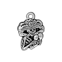 Pampille tête de mort Catrina de 22mm en métal placage argent