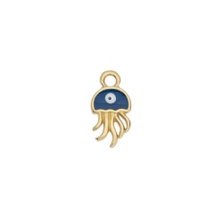 Pendentif pieuvre émaillée marine et œil en métal couleur or