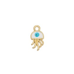 Pendentif pieuvre émaillée blanc et œil en métal couleur or Pendentif pieuvre émaillée blanc et œil en métal couleur or
