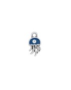 Pendentif pieuvre émaillée marine et œil en métal placage argent