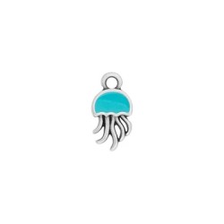 Pendentif pieuvre émaillée aqua en métal placage argent Pendentif pieuvre émaillée aqua en métal placage argent