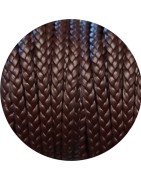 Cordon de cuir plat tresse 5mm marron très foncé vendu au mètre