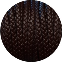 Cordon de cuir plat tresse 5mm marron très foncé vendu au mètre