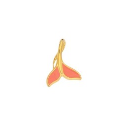Pendentif queue de poisson émaillée corail en métal couleur or