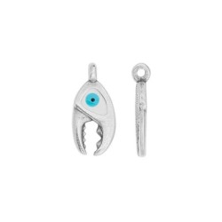 Pendentif pince de homard émaillée blanc œil en métal placage argent