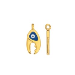 Pendentif pince de homard émaillée marine et œil en métal couleur or