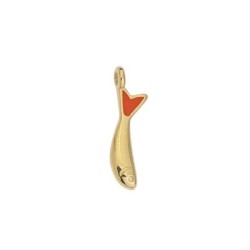 Pendentif poisson émaillée corail en métal couleur or