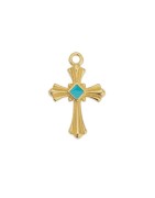 Pendentif croix émaillée turquoise en métal couleur or