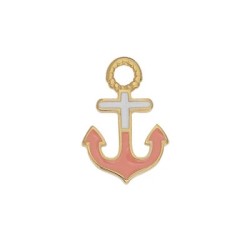 Pendentif ancre émaillée blanc saumon en métal couleur or