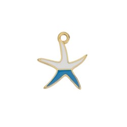 Pendentif étoile de mer émaillée blanc bleu en métal couleur or Pendentif étoile de mer émaillée blanc bleu en métal couleur or