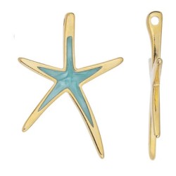 Pendant étoile de mer émaillée turquoise nacré en métal couleur or Pendant étoile de mer émaillée turquoise nacré en métal couleur or