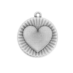 Disque cœur strié de 26mm en métal placage argent