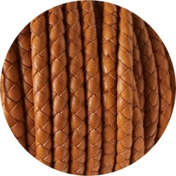Cordon de cuir rond tressé de 5mm caramel en vente au cm