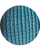 Cordon de cuir rond tressé de 5mm turquoise en vente au cm