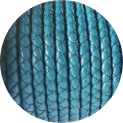 Cordon de cuir rond tressé de 5mm turquoise en vente au cm