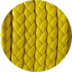Cordon de cuir plat tresse 5mm jaune-vente au cm