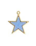 Pendant étoile en métal couleur or, émaillée glitter bleu
