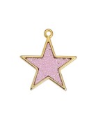 Pendant étoile en métal couleur or, émaillée glitter rose