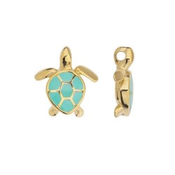 Pendentif tortue émaillée turquoise en métal couleur or
