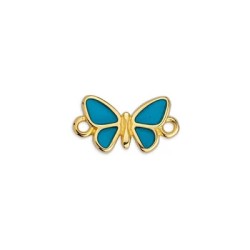Intercalaire papillon émaillé turquoise de 17mm en métal couleur or