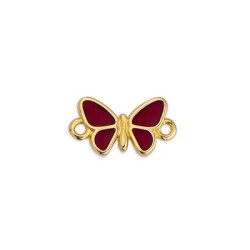 Intercalaire papillon émaillé rouge de 17mm en métal couleur or Intercalaire papillon émaillé rouge de 17mm en métal couleur or