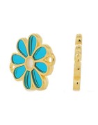 Intercalaire fleur émaillée bleue de 19mm en métal couleur or