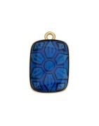 Pendant rectangle en métal couleur or, émaillé bleu
