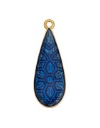 Pendant goutte en métal couleur or, émaillé bleu