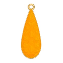 Pendant goutte en métal couleur or, émaillé orange fluo Pendant goutte en métal couleur or, émaillé orange fluo