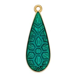 Pendant goutte en métal couleur or, émaillé vert turquoise Pendant goutte en métal couleur or, émaillé vert turquoise