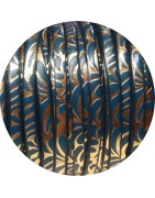 Cuir plat de 5mm avec relief floral bleu atoll et or en vente au cm