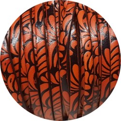 Cuir plat de 5mm avec relief floral orange et noir en vente au cm
