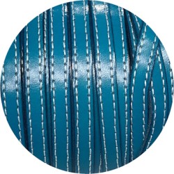 Cuir plat de 10mm turquoise coutures blanches en vente au cm-Premium