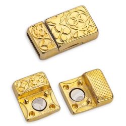 Fermoir magnétique couleur or gravé pour cuir plat de 10mm Fermoir magnétique couleur or gravé pour cuir plat de 10mm